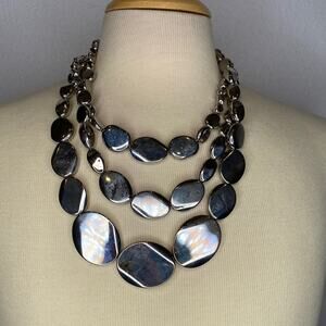 Chico’s Silver-Tone Multi-strand Bib Statement Necklace Metallic EUC Sz OS Beads
